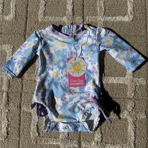 Ruffle Butts Pristine Blooms Long Sleeve One Piece Rash Guard - 0-3 months - NWT